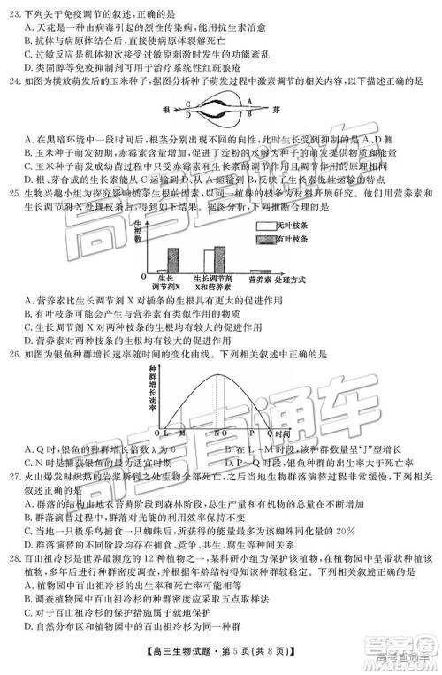 2019湖南省三湘名校教育联盟高三第二次大联考理综试题及参考答案 2019湖南省三湘名校教育联盟高三第二次大联考理综试题及参考答案