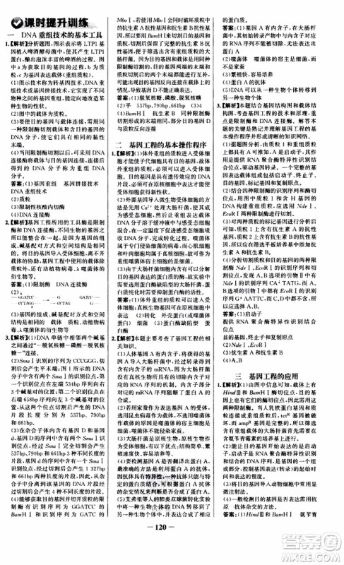 世纪金榜2018年课时讲练通人教版生物选修3现代生物科技专题参考答案