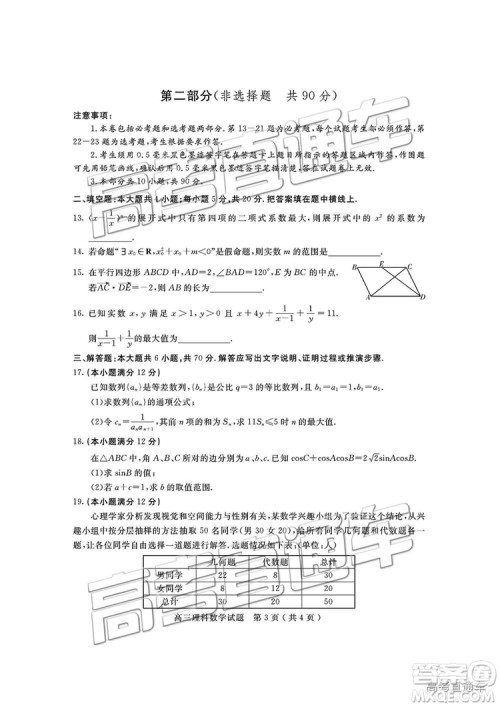 2019届四川省乐山市高中第一次调查研究考试理数试题及参考答案