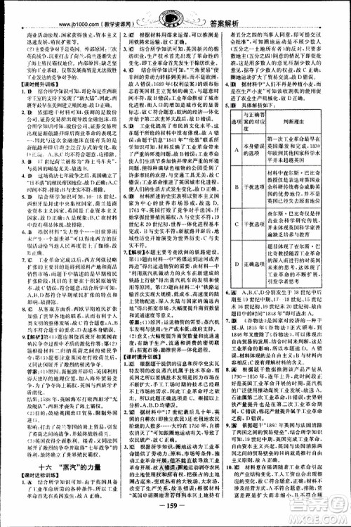 2018年世纪金榜课时讲练通人民版RM历史必修2参考答案 2018年世纪金榜课时讲练通人民版RM历史必修2参考答案