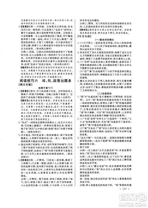 尚文教育2019中考版现代文尚文阅读参考答案