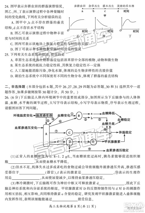 2019届湖南省郴州市高三第一次质量检测理综试题及参考答案