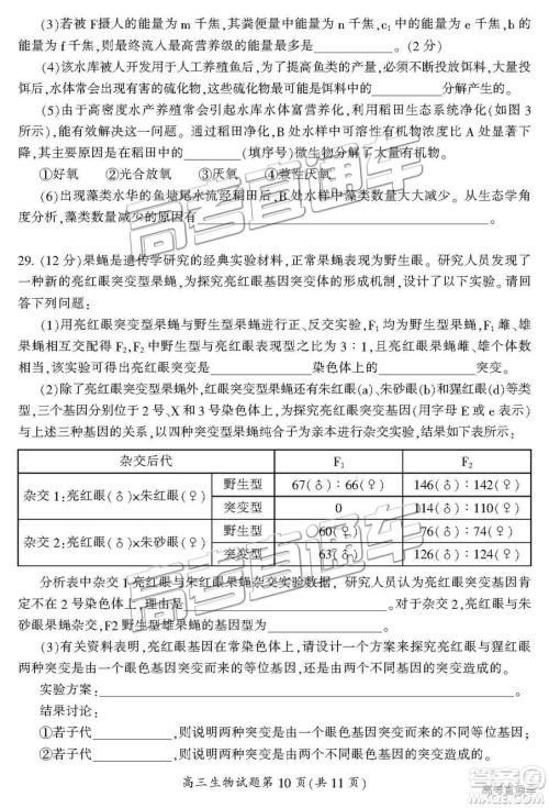 2019届湖南省郴州市高三第一次质量检测理综试题及参考答案