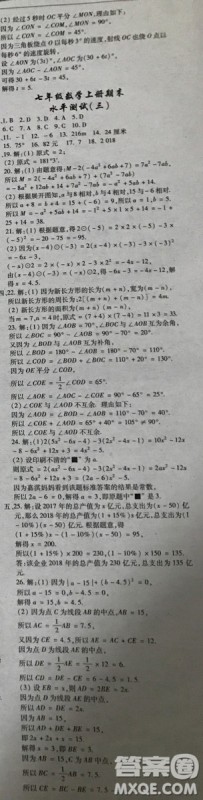 少年智力开发报数学专页2018-2019七年级人教版加强版期末复习答案2