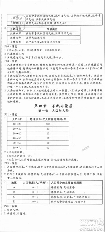 9787543083677学练优地理七年级上册2018秋优翼丛书J版RJ人教版答案