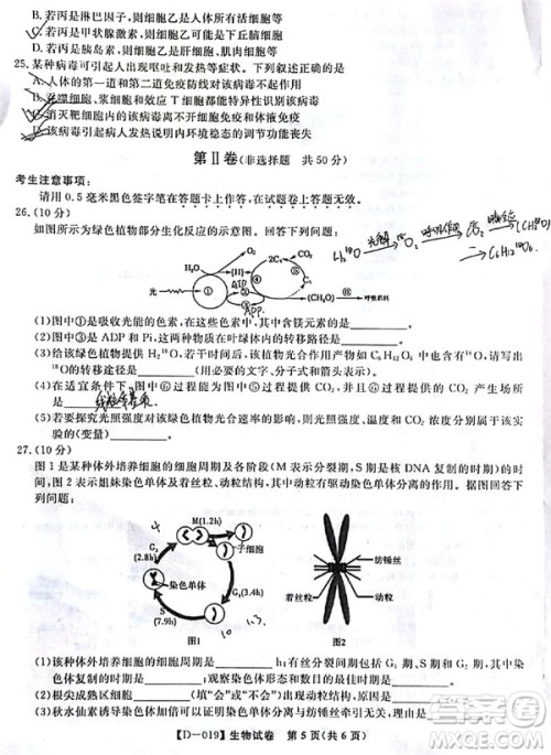 2019届安徽江淮名校高三12月联考生物试卷及答案