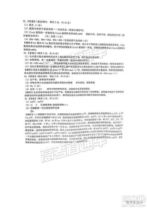 江西名校学术联盟2019届高三年级教学质量检测考试(二)理综试题及参考答案 江西名校学术联盟2019届高三年级教学质量检测考试(二)理综试题及参考答案