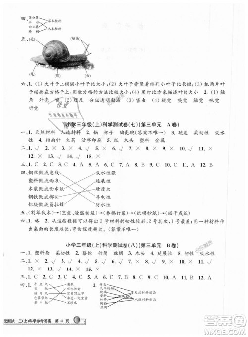 9787517809159孟建平2018年教科版小学单元测试卷三年级上科学答案 9787517809159孟建平2018年教科版小学单元测试卷三年级上科学答案