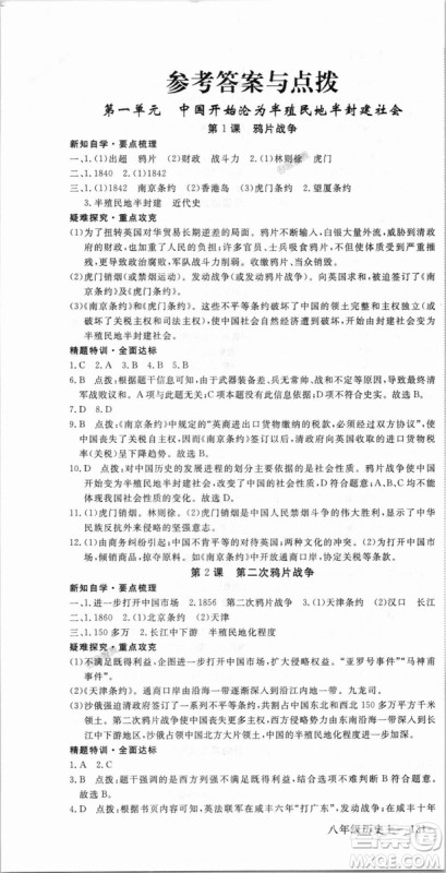 9787563493715优翼丛书2018秋学练优历史八年级上RJ人教版答案