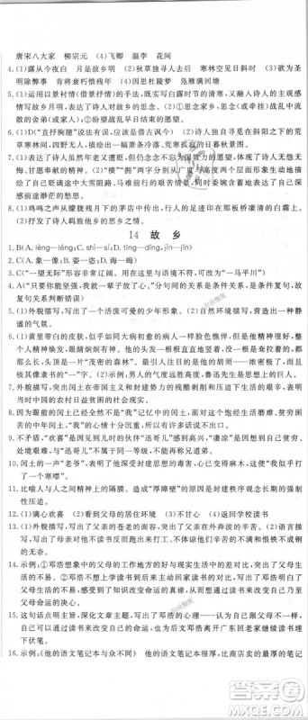 优翼丛书9787563491681RJ人教版2018秋学练优语文九年级上册答案