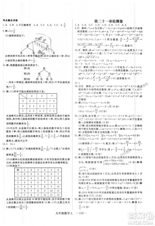 人教版优翼丛书2018秋版学练优九年级数学上册RJ参考答案 人教版优翼丛书2018秋版学练优九年级数学上册RJ参考答案