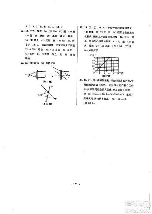 2018秋高分拔尖提优训练八年级物理上册江苏版参考答案