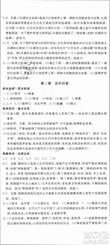 RJ优翼学练优2018人教版九年级上册历史延边大学出版社答案