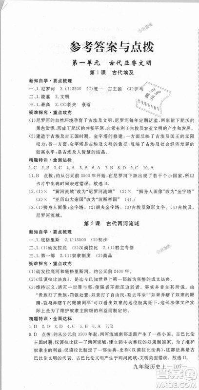 RJ优翼学练优2018人教版九年级上册历史延边大学出版社答案