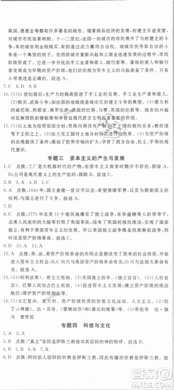 RJ优翼学练优2018人教版九年级上册历史延边大学出版社答案