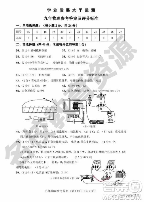 哈尔滨市香坊区2018-2019学年度九年级上期末理化综合学科试卷及答案