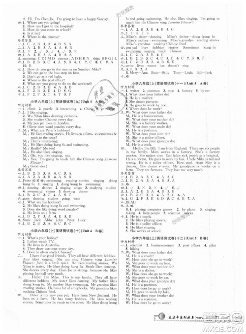 孟建平人教版2018新版小学单元测试六年级上册9787517809296英语答案