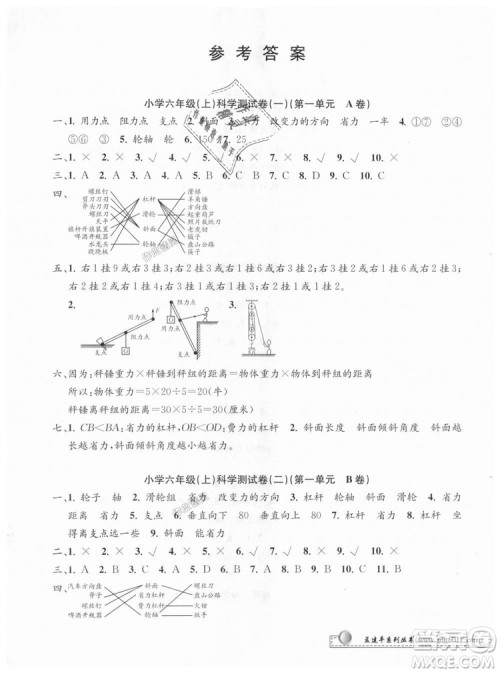 孟建平系列丛书2018年教科版小学单元测试卷六年级上科学9787517809302答案