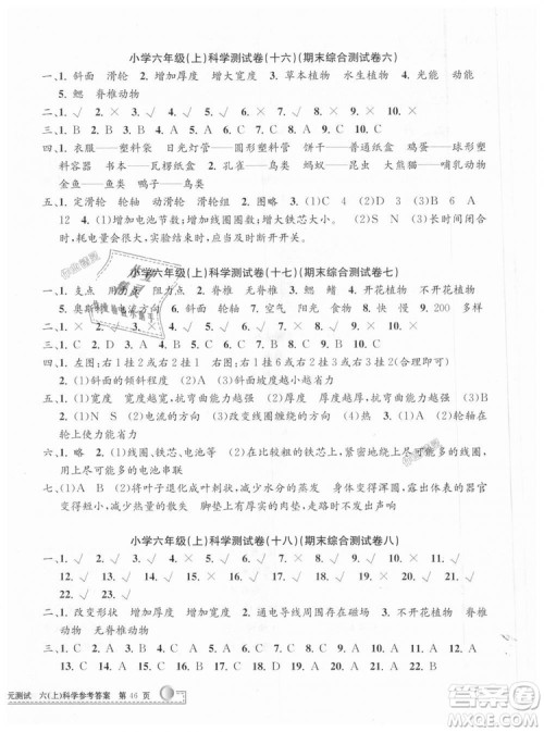 孟建平系列丛书2018年教科版小学单元测试卷六年级上科学9787517809302答案