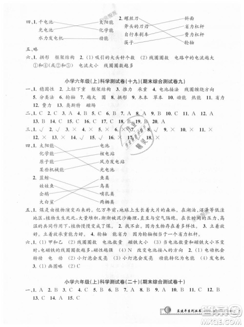 孟建平系列丛书2018年教科版小学单元测试卷六年级上科学9787517809302答案