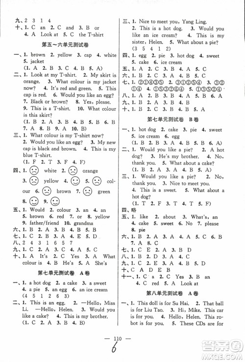 2018秋高分拔尖提优密卷三年级英语上册江苏版参考答案 2018秋高分拔尖提优密卷三年级英语上册江苏版参考答案