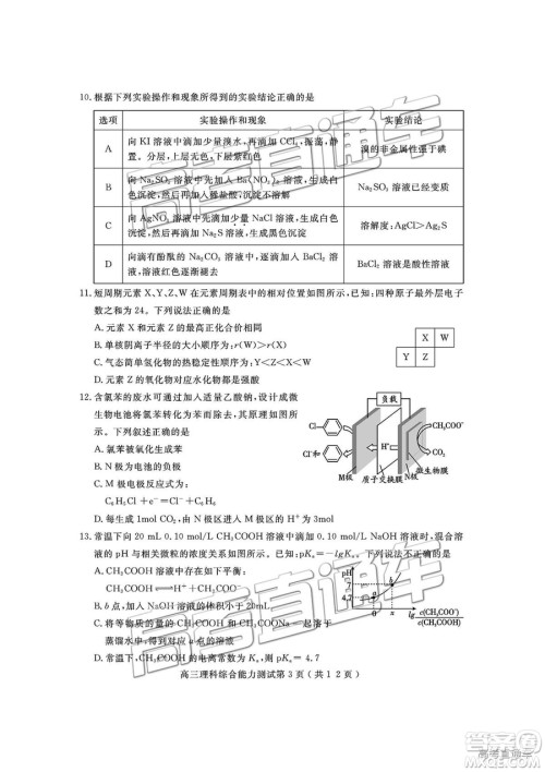 四川省乐山市高中2019届第一次调查研究考试理综试题及参考答案 四川省乐山市高中2019届第一次调查研究考试理综试题及参考答案