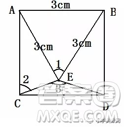 下面是一个正方形，求出图中三个未知角的度数