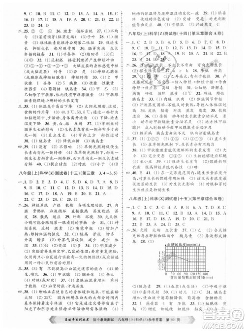 浙教版2018新版孟建平9787517808961初中单元测试八年级上册科学答案