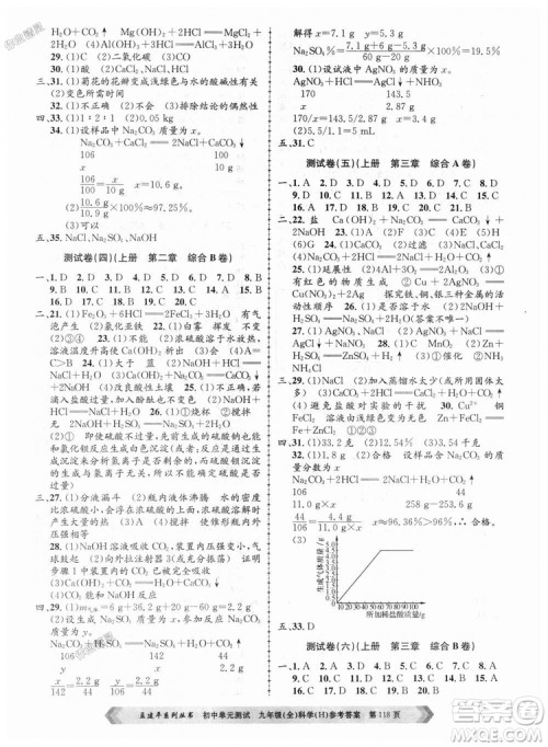华师大版H版2018年孟建平系列9787517809043初中单元测试九年级科学全一册答案 华师大版H版2018年孟建平系列9787517809043初中单元测试九年级科学全一册答案