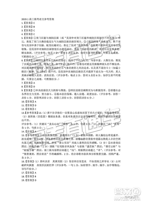 湖北省2019年元月高考模拟调研考试语文试卷及答案解析 湖北省2019年元月高考模拟调研考试语文试卷及答案解析