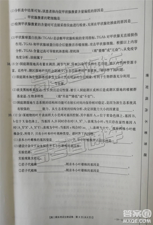 2019辽阳高三期末考试理综试卷及答案解析 2019辽阳高三期末考试理综试卷及答案解析