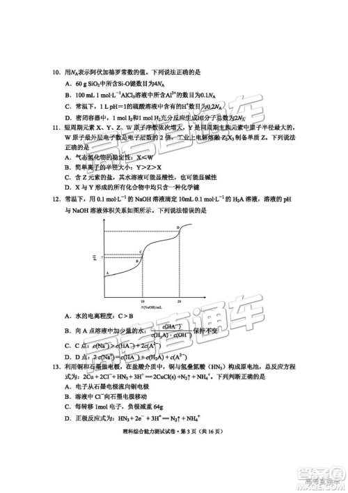 昆明市2019届高三复习诊断测试理综试卷及答案解析 昆明市2019届高三复习诊断测试理综试卷及答案解析