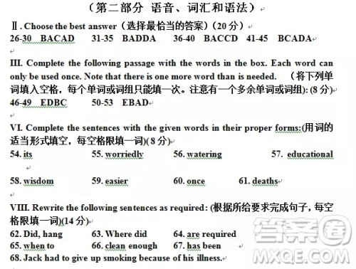 2018上海中学生报中招周刊英语第2449期参考答案