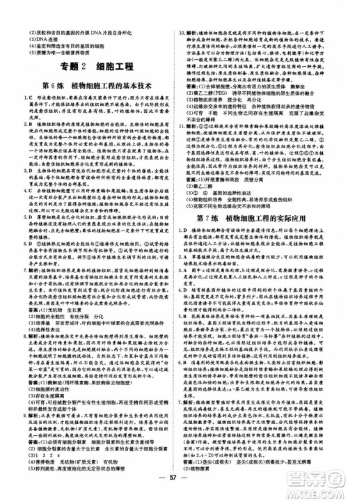 2018年高中同步导与练小题巧练生物选修3现代生物科技专题参考答案