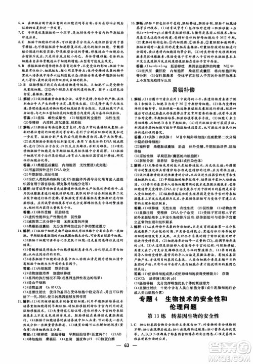 2018年高中同步导与练小题巧练生物选修3现代生物科技专题参考答案