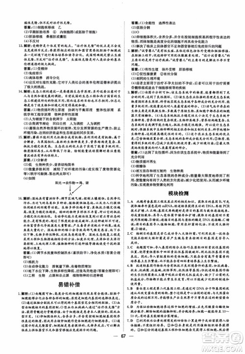 2018年高中同步导与练小题巧练生物选修3现代生物科技专题参考答案