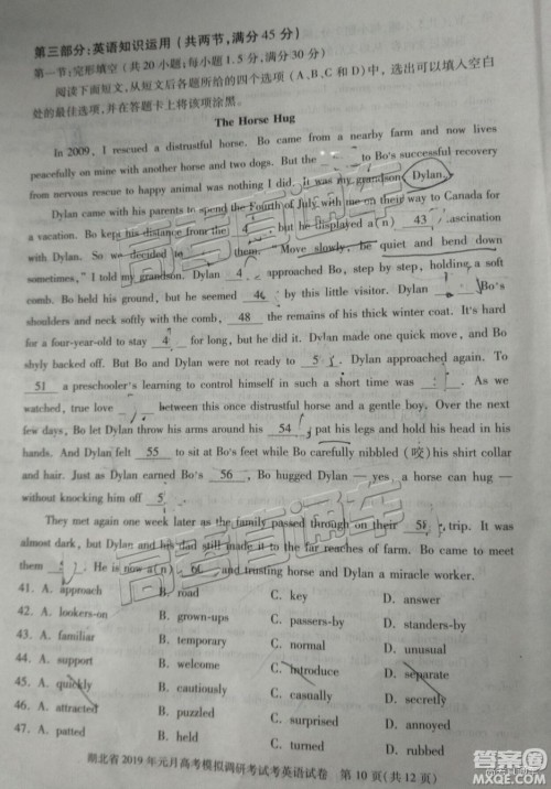 湖北省2019年元月高考模拟调研考试英语试卷及答案解析 湖北省2019年元月高考模拟调研考试英语试卷及答案解析