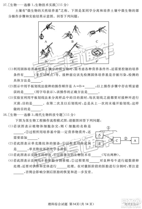2019四川省眉山、遂宁、广安、内江四市联考理综试题及参考答案 2019四川省眉山、遂宁、广安、内江四市联考理综试题及参考答案