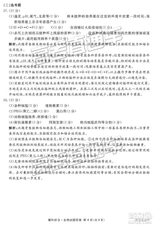 2019四川省眉山、遂宁、广安、内江四市联考理综试题及参考答案 2019四川省眉山、遂宁、广安、内江四市联考理综试题及参考答案