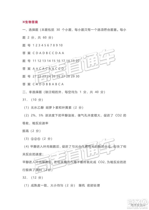 2019郑州一测理综试题及参考答案 2019郑州一测理综试题及参考答案