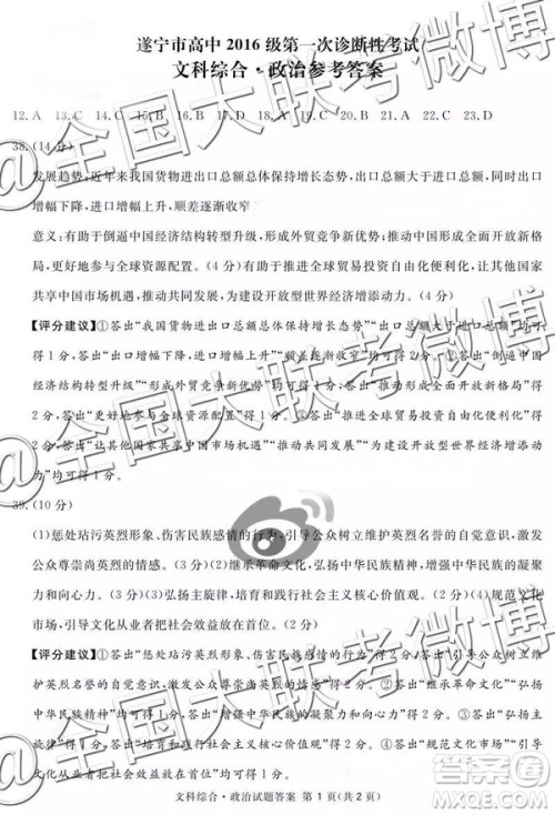 2019四川省眉山、遂宁、广安、内江四市联考文综试题及参考答案 2019四川省眉山、遂宁、广安、内江四市联考文综试题及参考答案