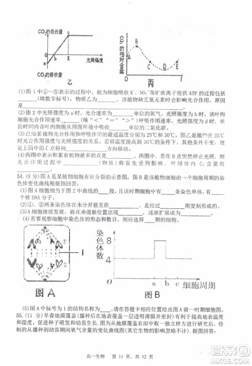 哈三中2018-2019学年度高一上期末测试生物试卷及答案 哈三中2018-2019学年度高一上期末测试生物试卷及答案
