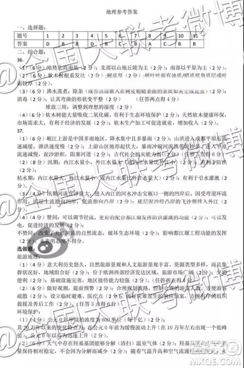 湖北省2019年元月高考模拟调研考试文综答案解析 湖北省2019年元月高考模拟调研考试文综答案解析