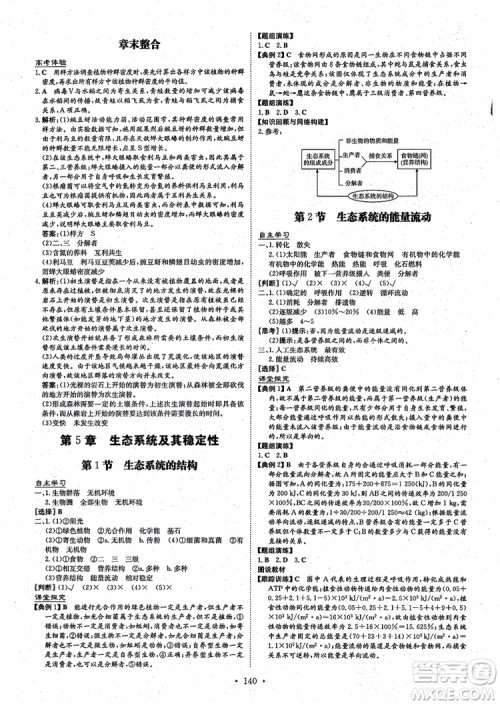 百年学典2021版高中全程学习导与练生物必修3人教版参考答案