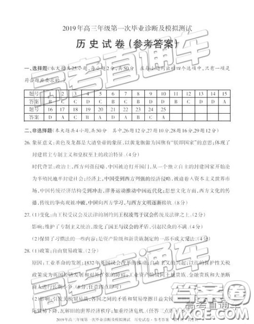 2019新疆乌鲁木齐一诊文综试题及参考答案 2019新疆乌鲁木齐一诊文综试题及参考答案