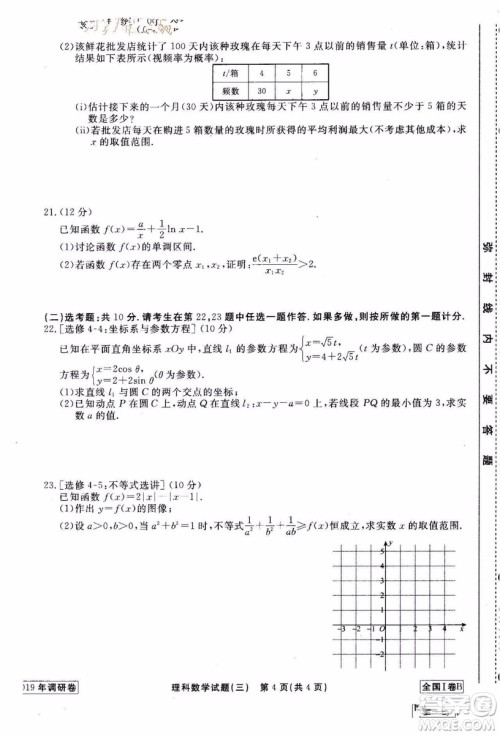 衡中同卷2019年调研卷普通高等学校招生全国统一考试模拟理科数学三试题及答案