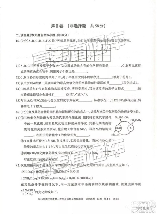 2019届高三新疆乌鲁木齐一诊理综试题及参考答案 2019届高三新疆乌鲁木齐一诊理综试题及参考答案