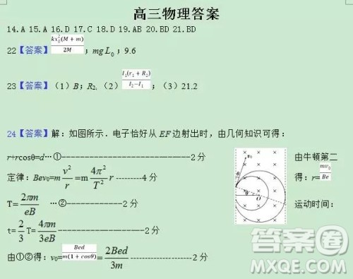 2018-2019学年度上学期沈阳市郊联体期末考试高三理科综合试题答案