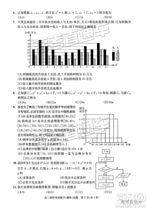 2019年成都高二期末考试理数试卷及参考答案 2019年成都高二期末考试理数试卷及参考答案