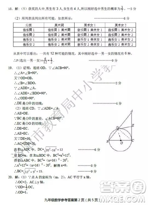 洛阳市2018-2019学年第一学期期末考试九年级数学答案